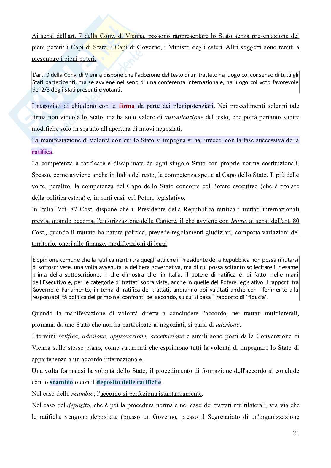 Riassunto esame Diritto internazionale, Prof. Fodella Alessandro, libro consigliato Diritto internazionale (12^ edizione, aggiornata al 2023), Conforti, Iovane Pag. 21