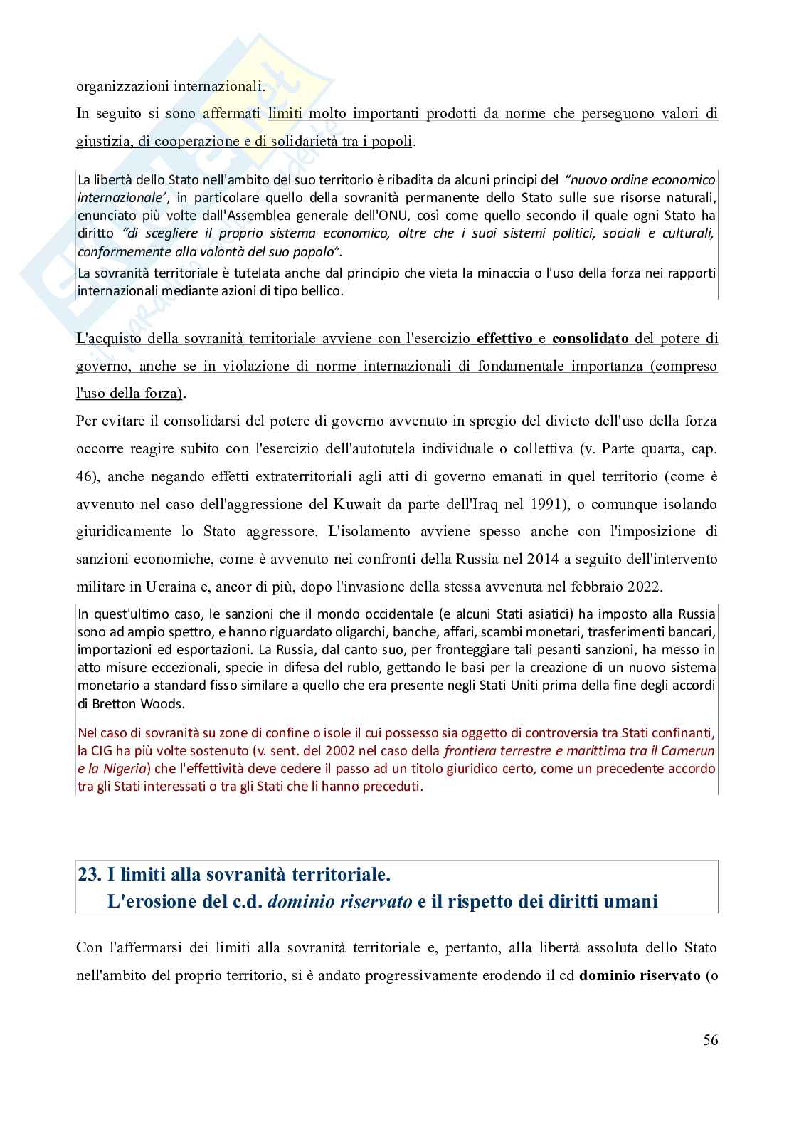 Riassunto esame Diritto internazionale, Prof. Fodella Alessandro, libro consigliato Diritto internazionale (12^ edizione, aggiornata al 2023), Conforti, Iovane Pag. 56
