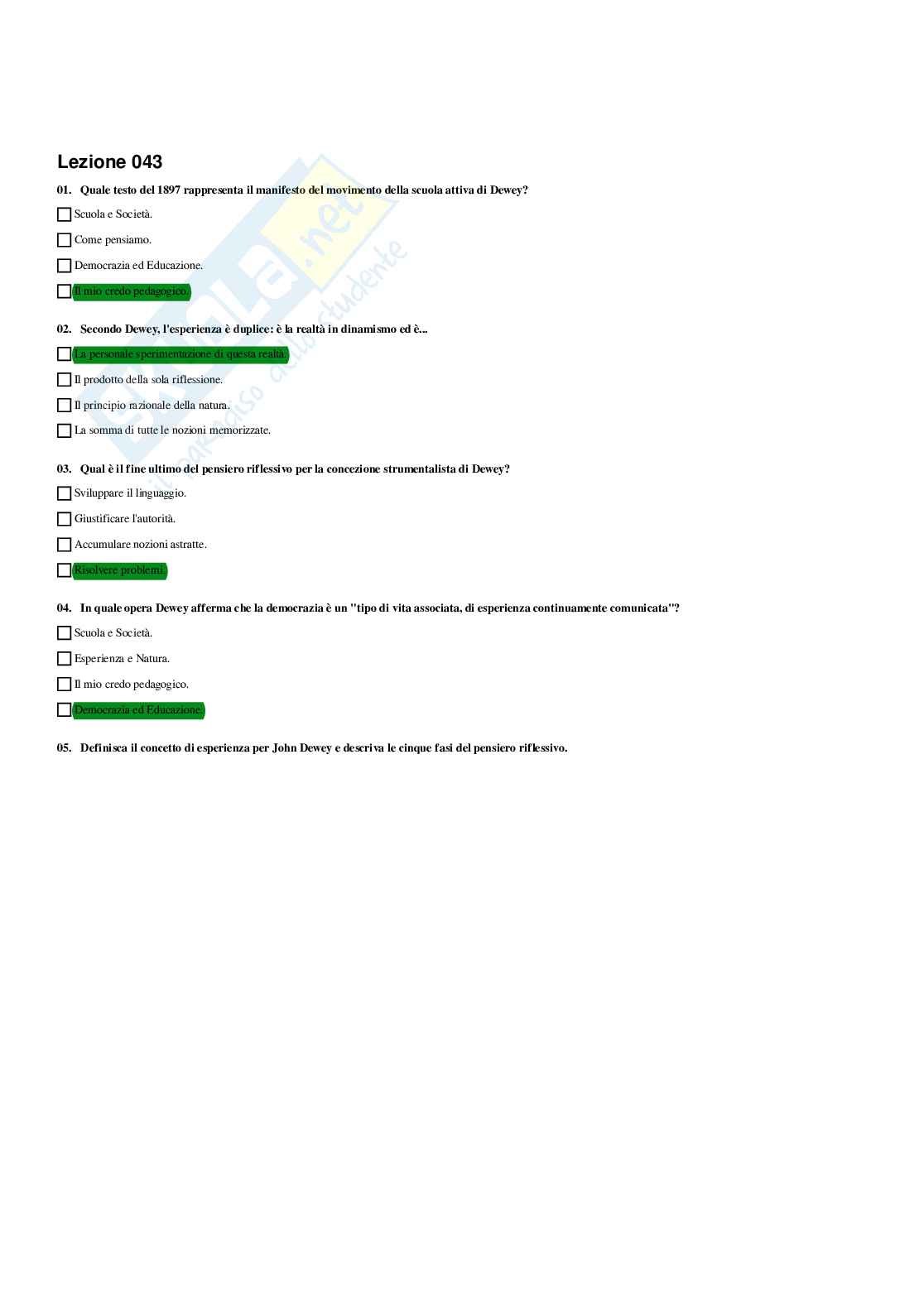 Paniere Storia della pedagogia  - Risposte Multiple - aggiornato (2026) Pag. 46