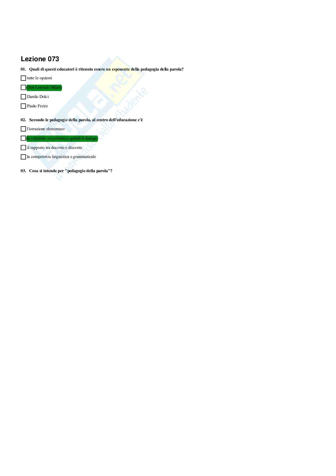 Paniere Storia della pedagogia  - Risposte Multiple - aggiornato (2026) Pag. 76