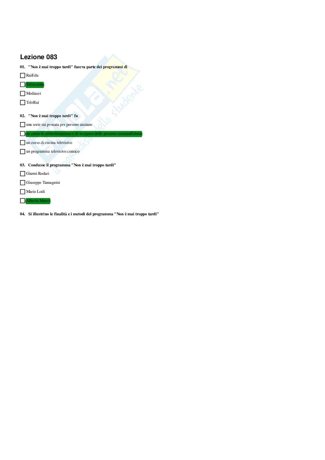 Paniere Storia della pedagogia  - Risposte Multiple - aggiornato (2026) Pag. 86