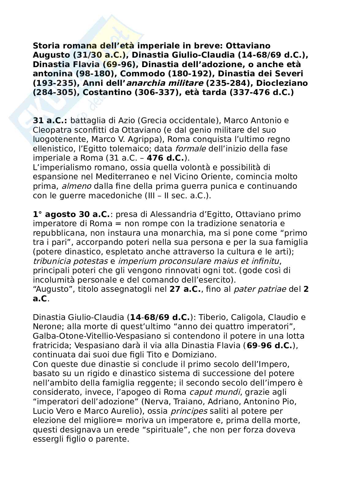 Riassunto esame Storia romana, Prof. Tantillo Ignazio, libro consigliato Storia romana, Gerace, Marcone Pag. 1