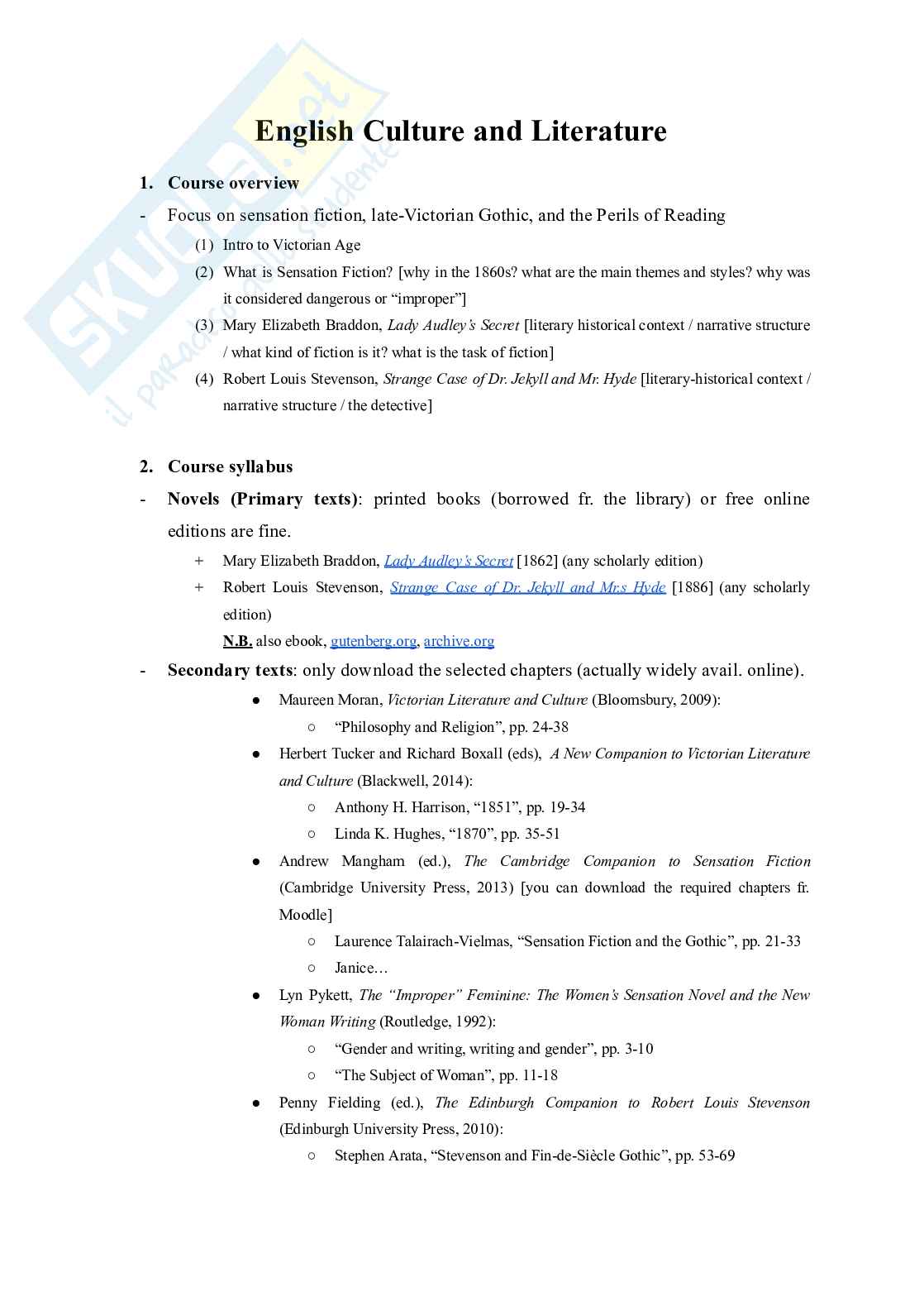 English Culture & Literature (1) - 2025/2026 Pag. 1