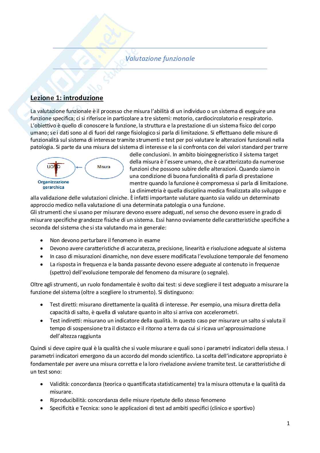 Appunti di Valutazione funzionale Pag. 1
