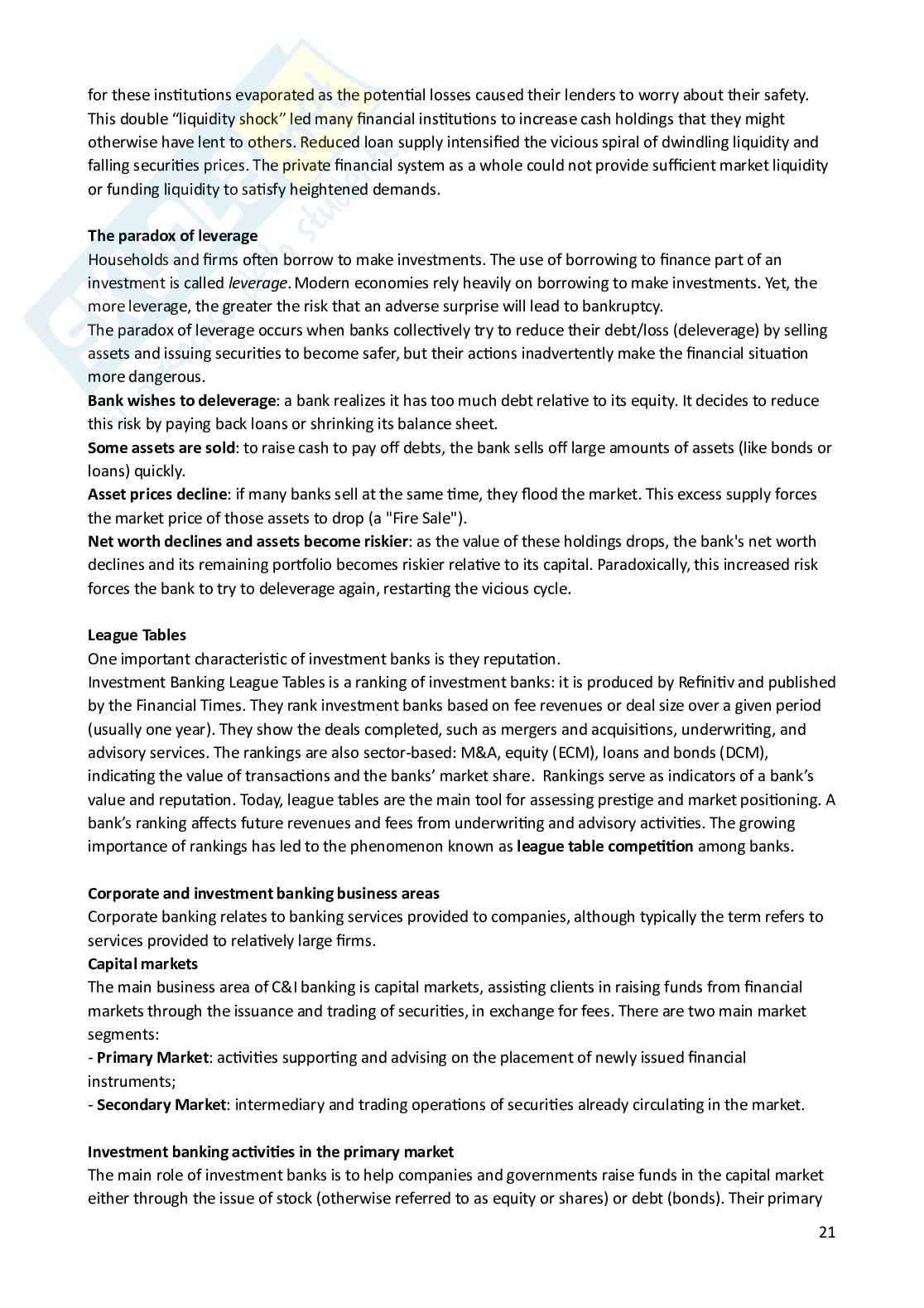 International banking and capital markets Pag. 21