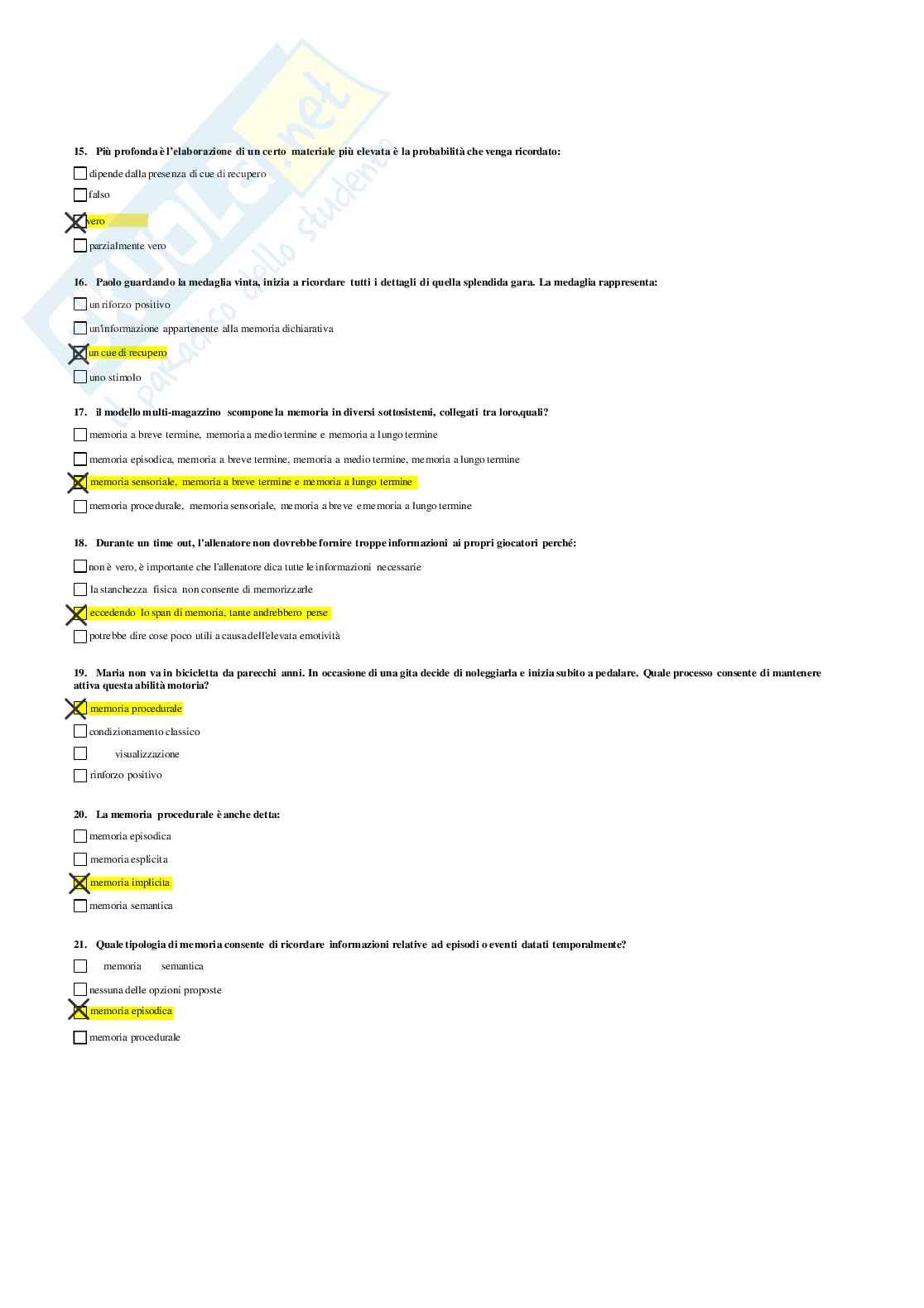 Risposte domande chiuse Psicologia generale e dell'attività fisica aggiornate 2026  Pag. 36