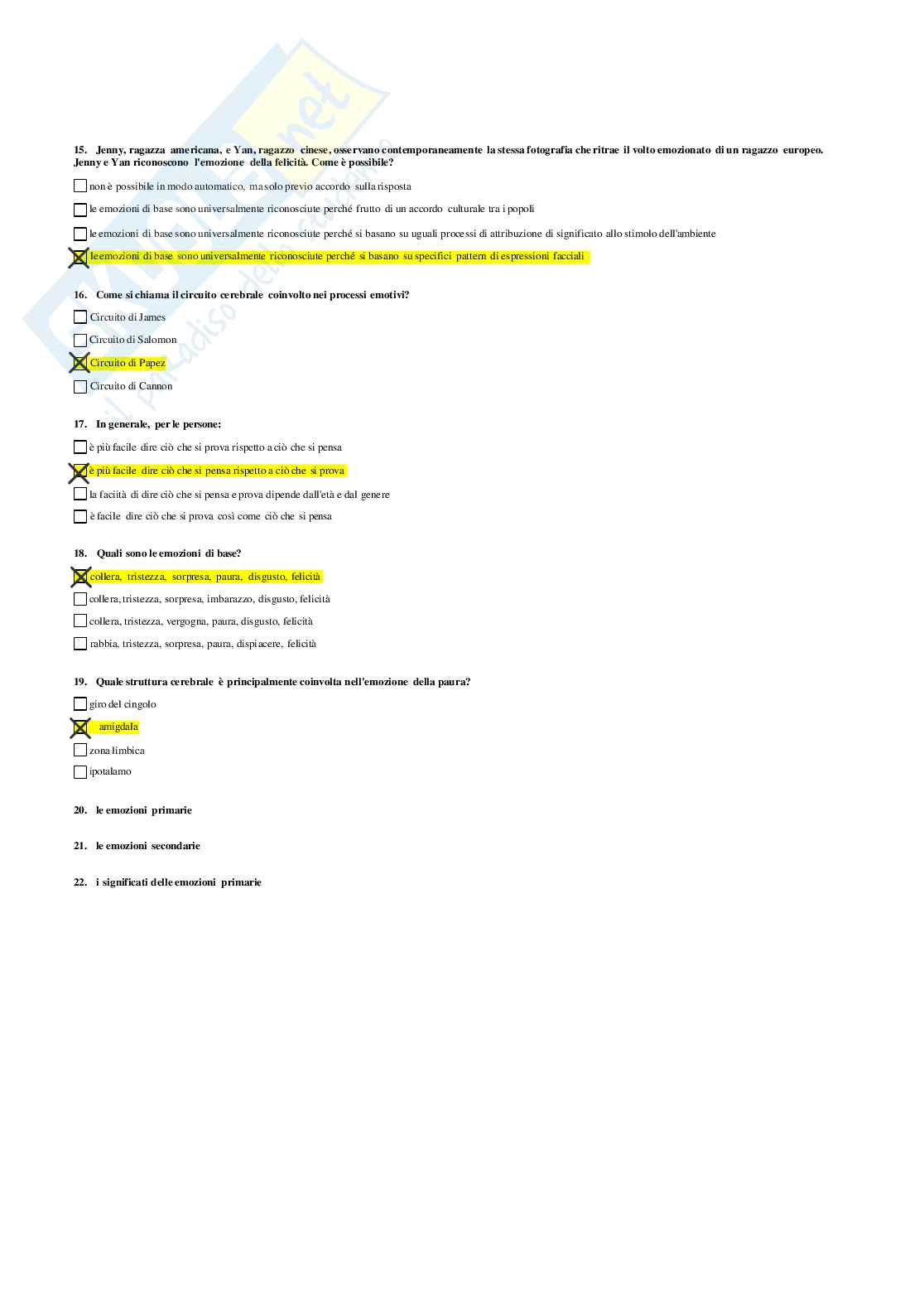 Risposte domande chiuse Psicologia generale e dell'attività fisica aggiornate 2026  Pag. 51