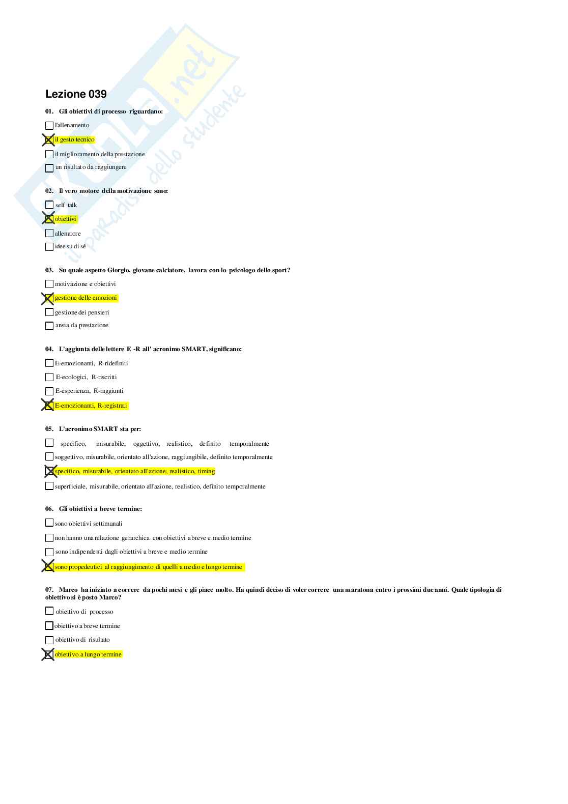 Risposte domande chiuse Psicologia generale e dell'attività fisica aggiornate 2026  Pag. 61