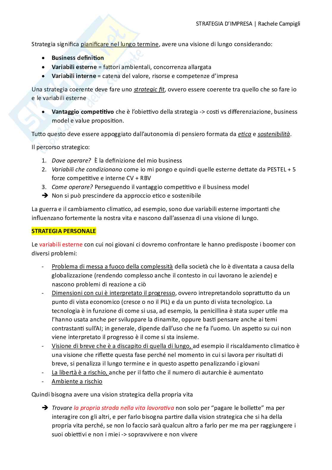 Appunti di Strategia d'impresa (CLAMM) Pag. 2