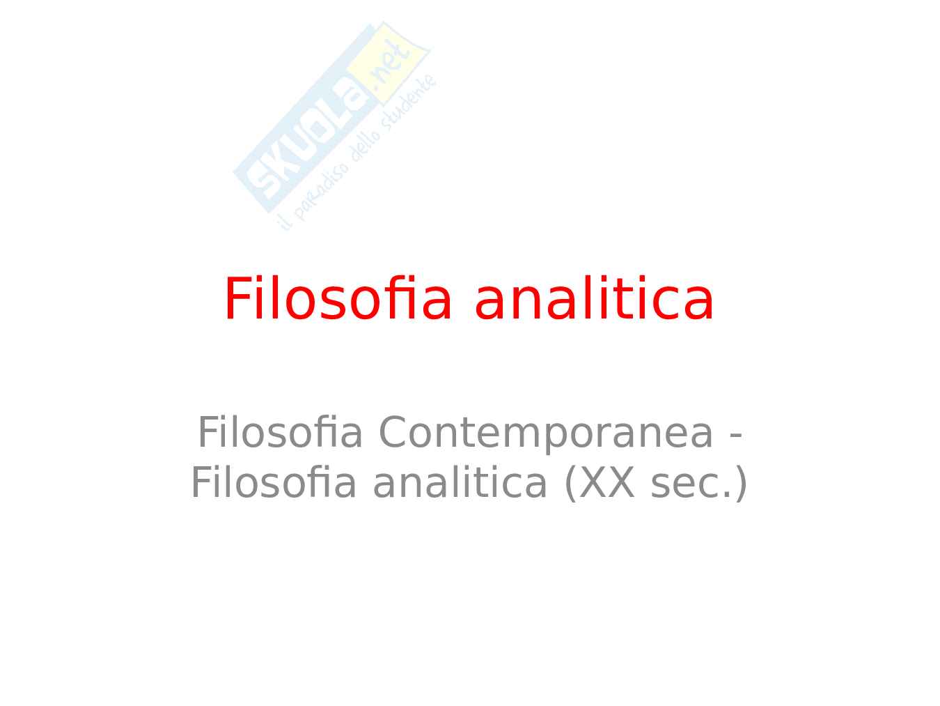 Filosofia analitica – Linguaggio, logica e chiarezza Pag. 1
