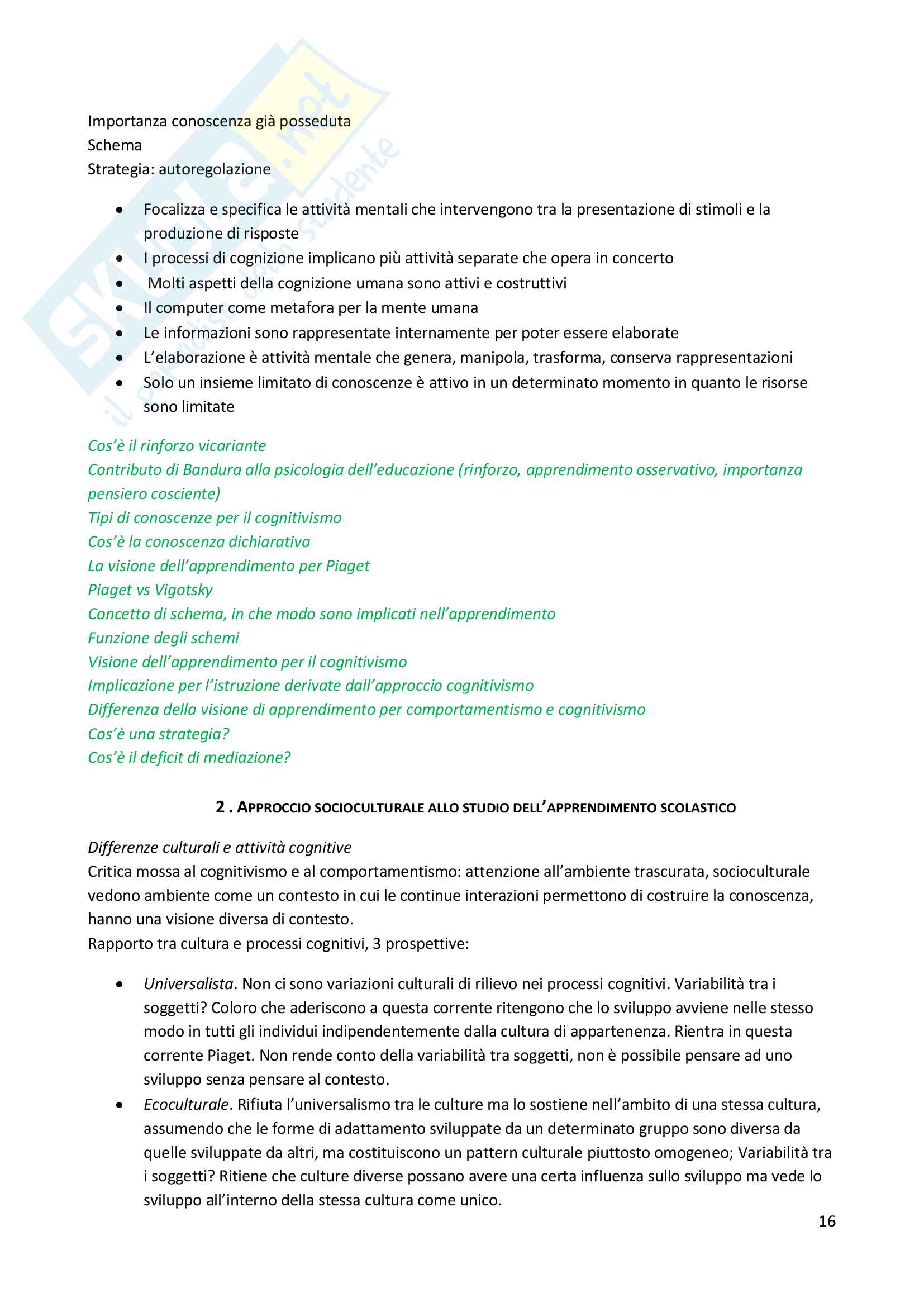 Riassunto esame "Psicologia dell'educazione" , prof. Gelati, libro consigliato "Psicologia dell'apprendimento e dell'istruzione", Mason Pag. 16