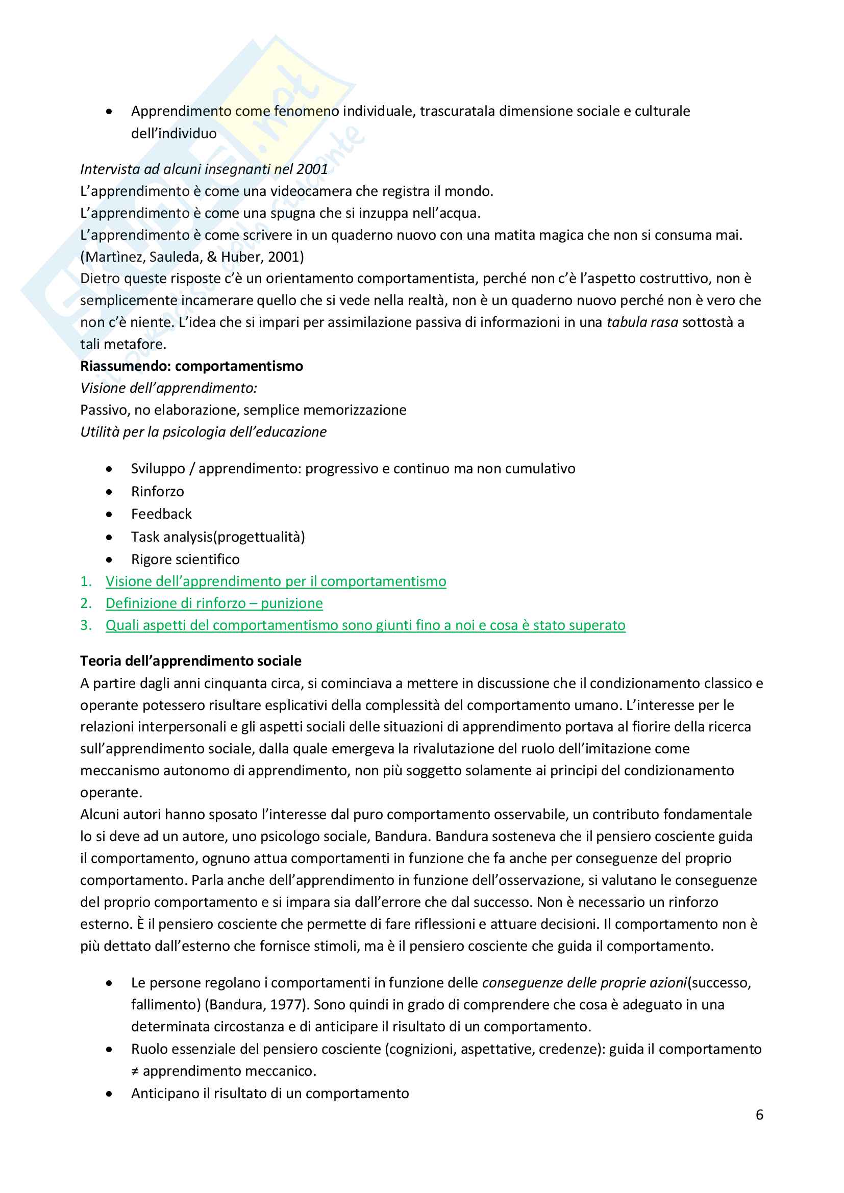 Riassunto esame "Psicologia dell'educazione" , prof. Gelati, libro consigliato "Psicologia dell'apprendimento e dell'istruzione", Mason Pag. 6