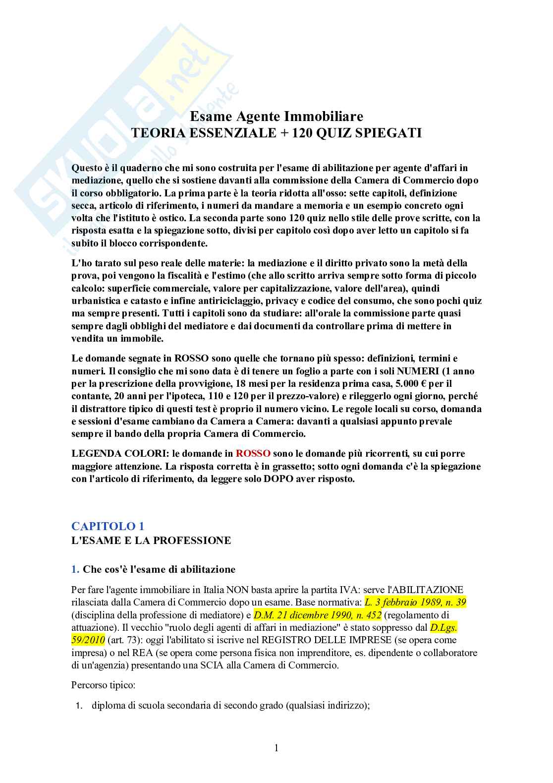 Esame Agente Immobiliare – teoria essenziale + 120 quiz spiegati Pag. 1