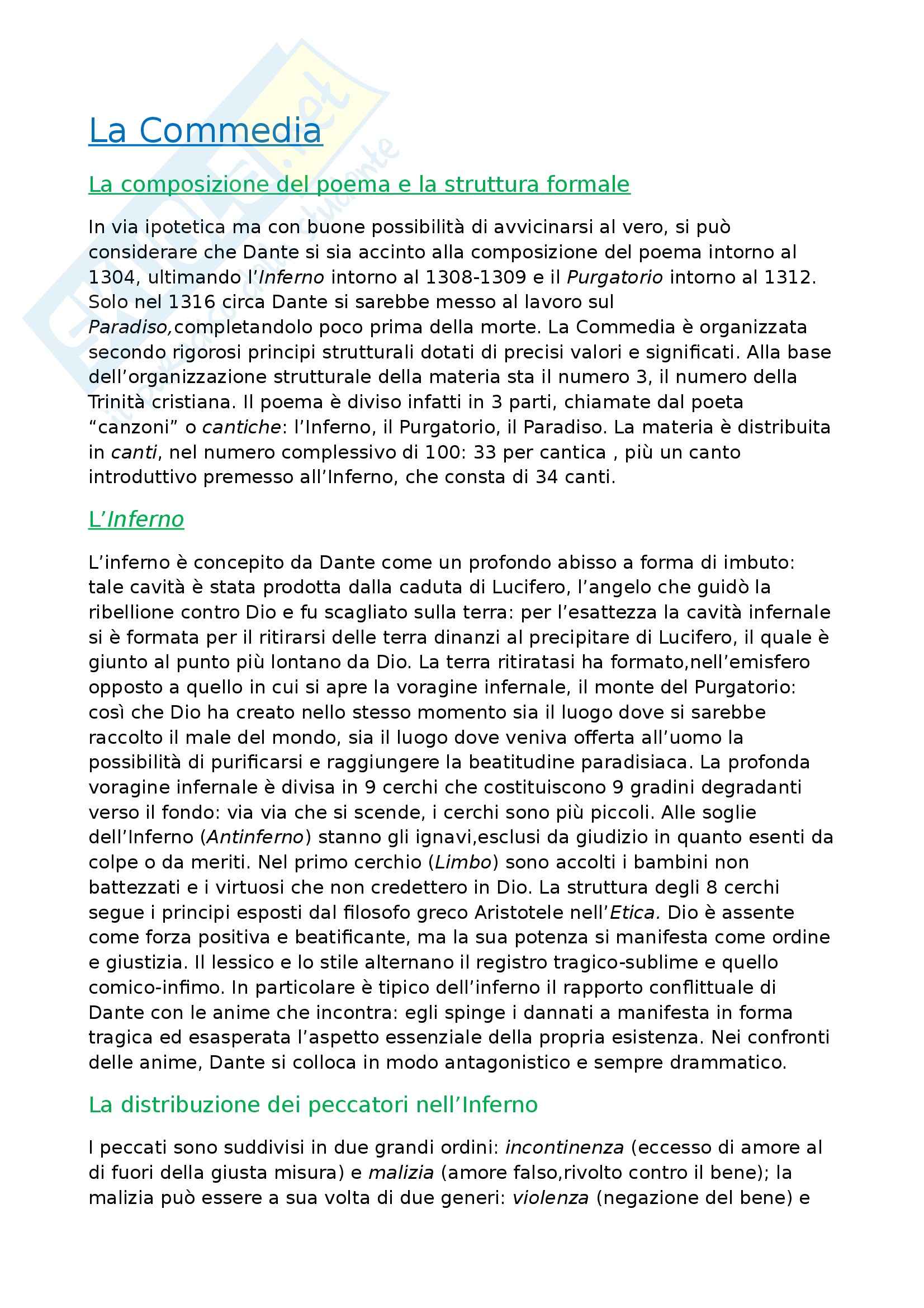 Letteratura italiana - cantica dell'Inferno Pag. 1