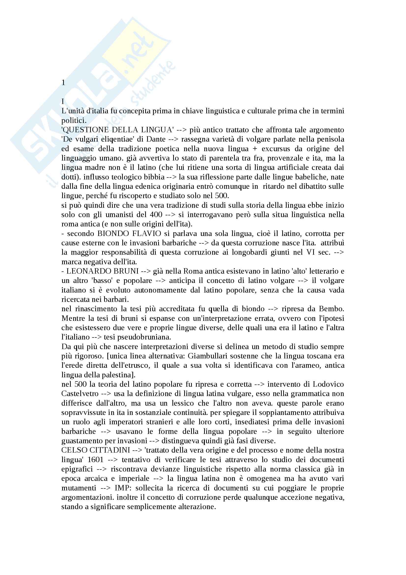 Riassunto esame Storia lingua, prof. Franceschini, libro consigliato La lingua italiana, profilo storico, Marazzini Pag. 1