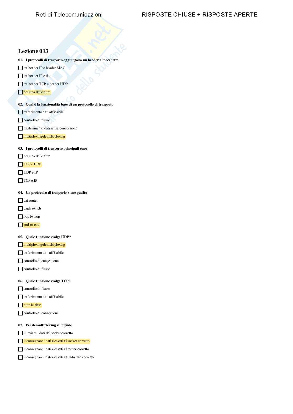 Reti di telecomunicazioni - Paniere compilato Pag. 16