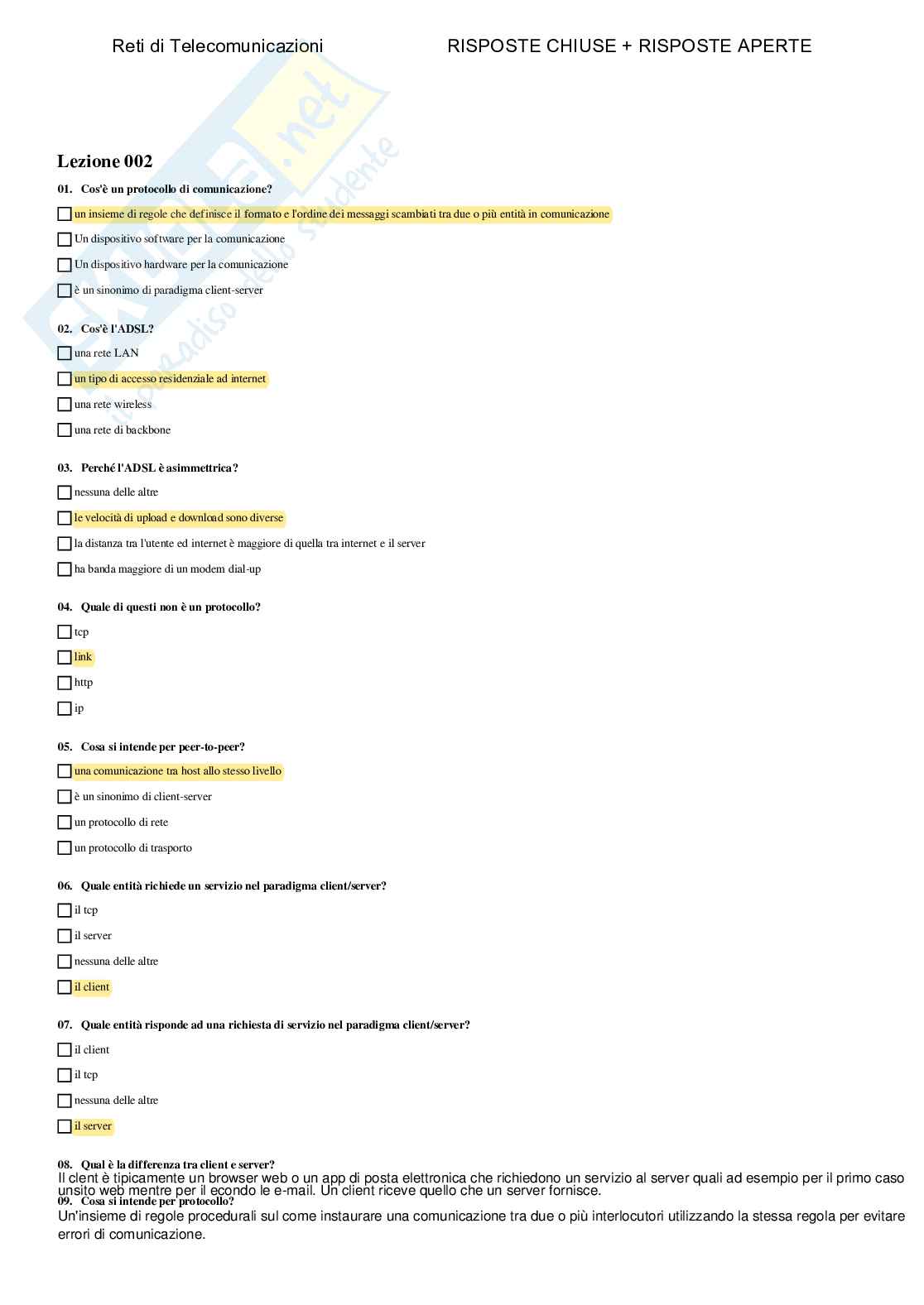 Reti di telecomunicazioni - Paniere compilato Pag. 2