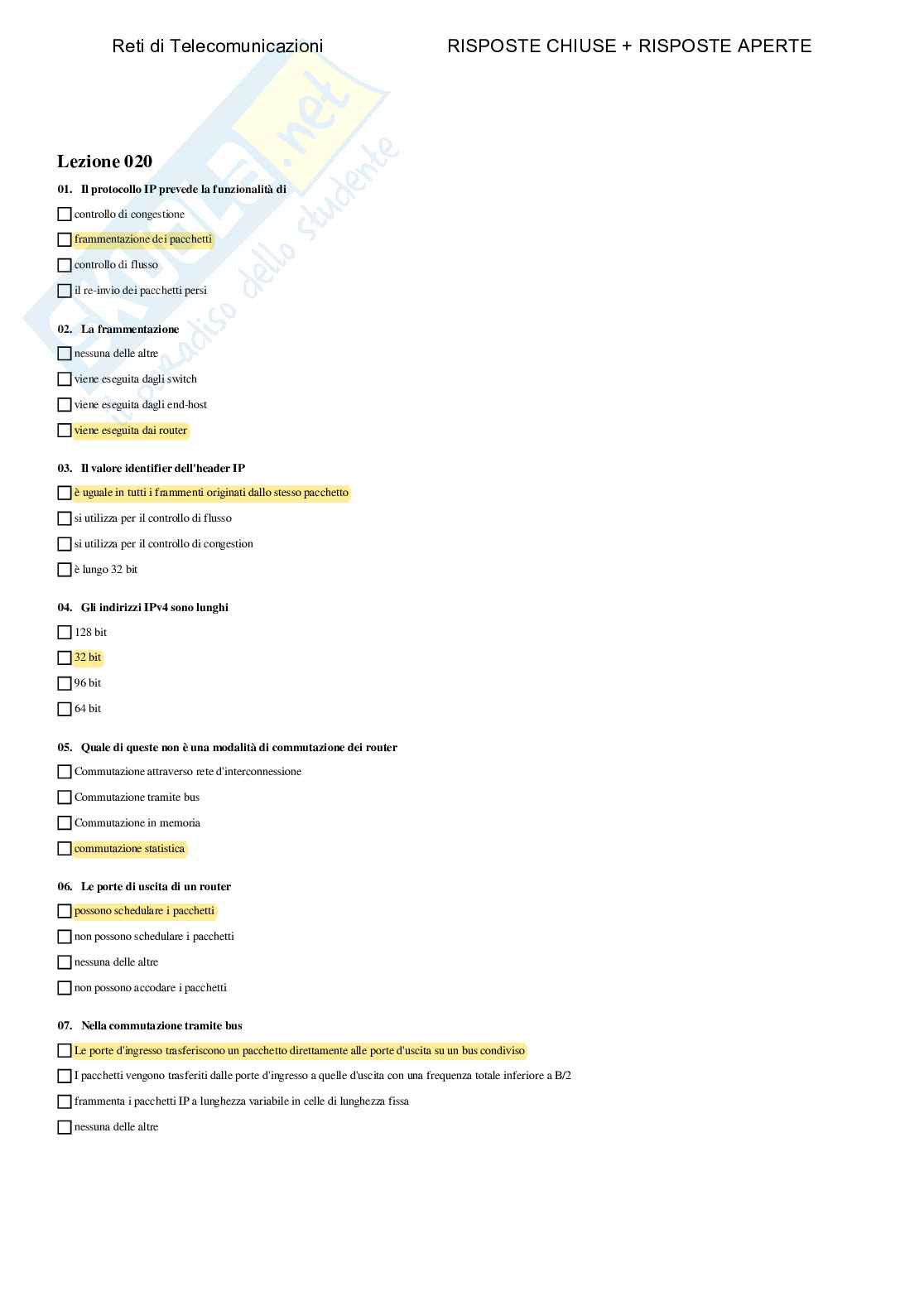 Reti di telecomunicazioni - Paniere compilato Pag. 26