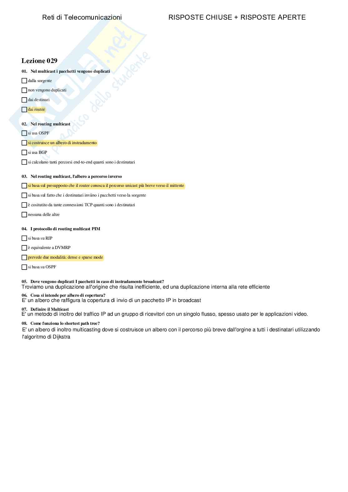 Reti di telecomunicazioni - Paniere compilato Pag. 36