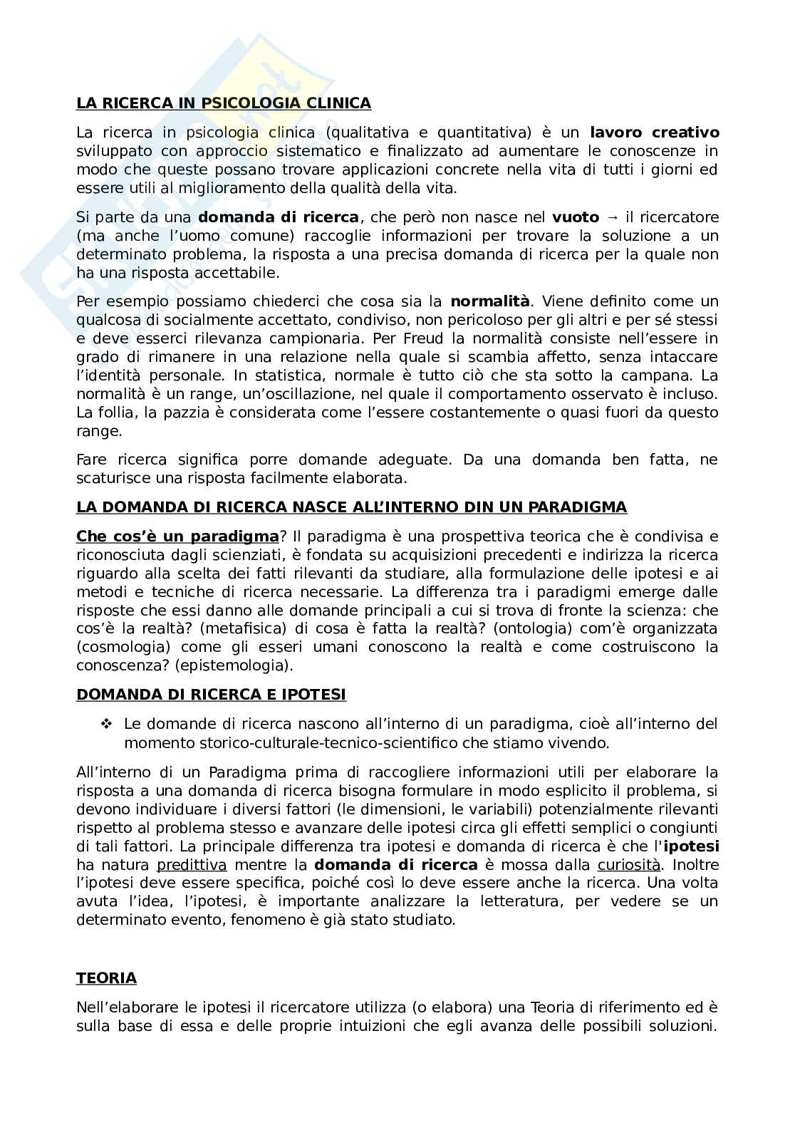Metodi d'indagine in psicologia clinica - Appunti lezioni Pag. 1