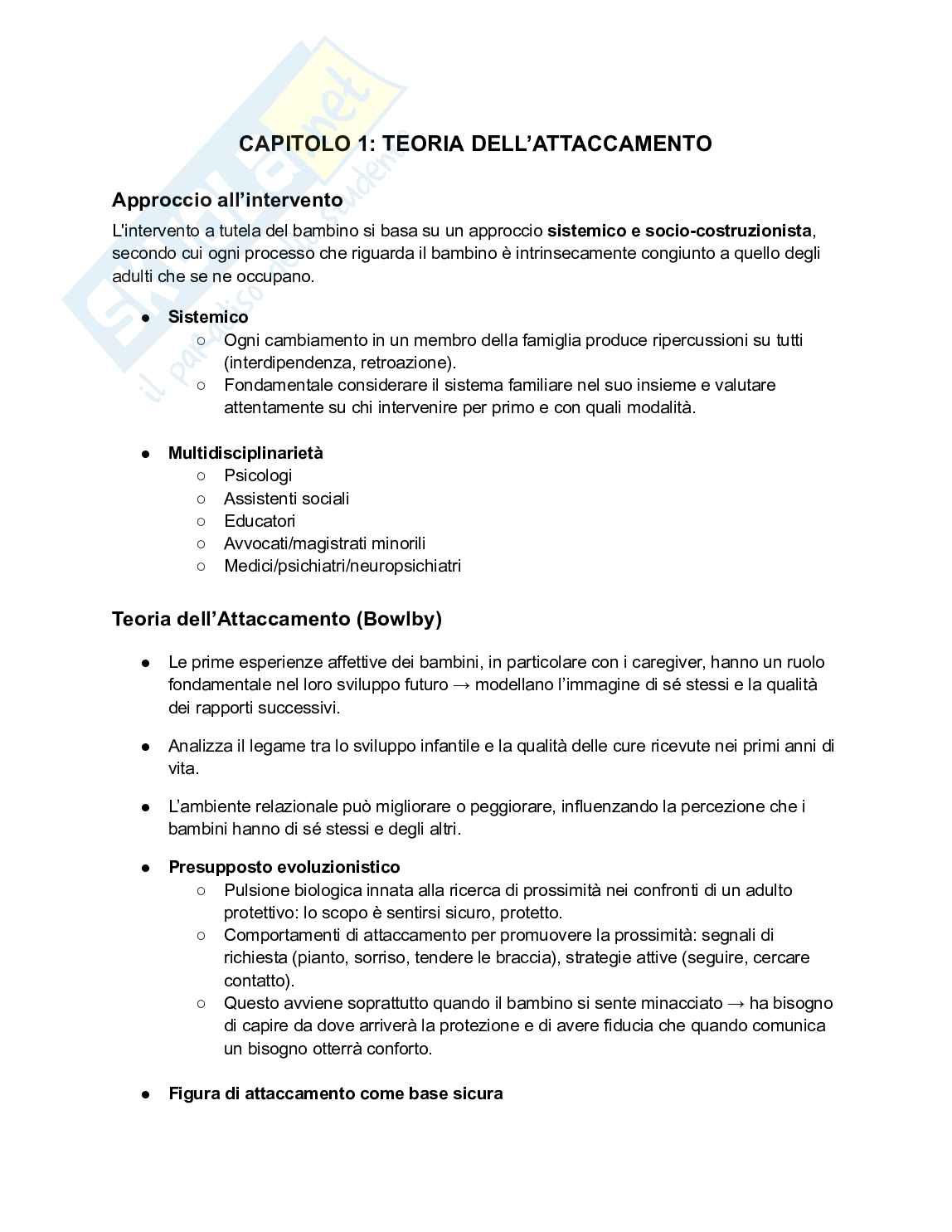 Appunti Processi di intervento e tutela dell'infanzia e dell'adolescenza Pag. 1