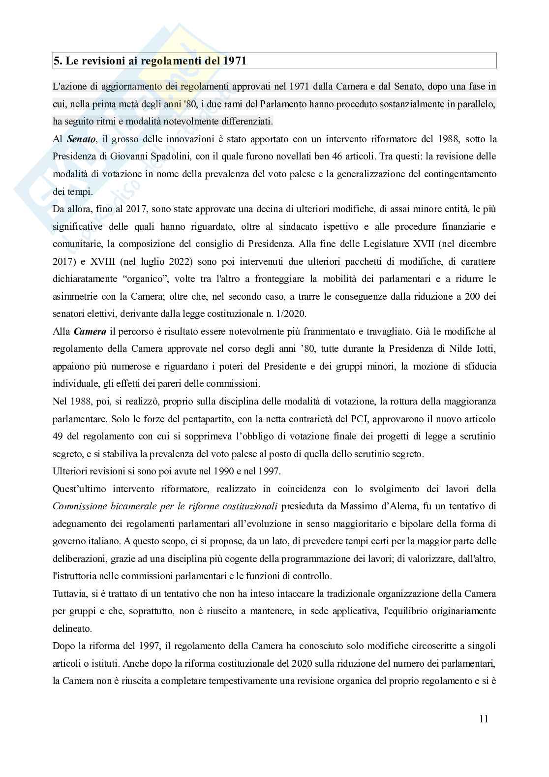 Riassunto esame Diritto parlamentare, Prof. Martinelli Claudio, libro consigliato Corso di diritto parlamentare (2023), Gianniti, Lupo Pag. 11
