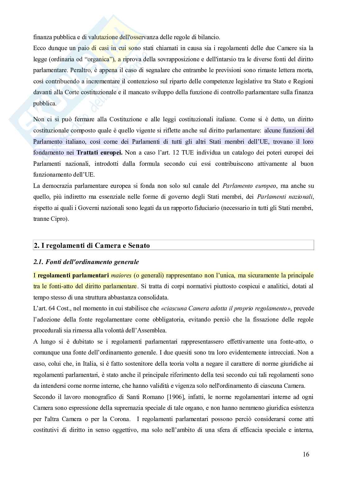 Riassunto esame Diritto parlamentare, Prof. Martinelli Claudio, libro consigliato Corso di diritto parlamentare (2023), Gianniti, Lupo Pag. 16