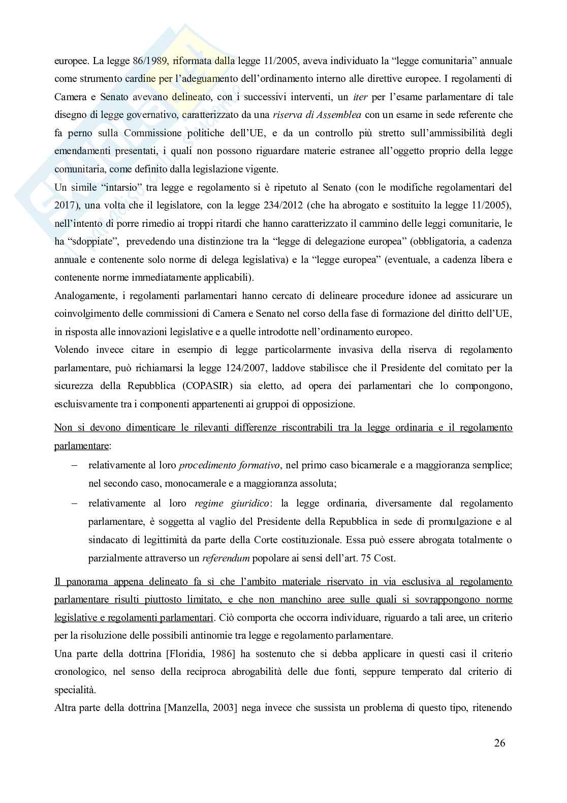 Riassunto esame Diritto parlamentare, Prof. Martinelli Claudio, libro consigliato Corso di diritto parlamentare (2023), Gianniti, Lupo Pag. 26