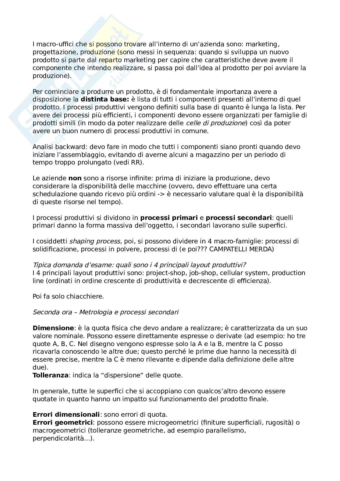 Tecnologie e studi di fabbricazione - primo compitino Pag. 2