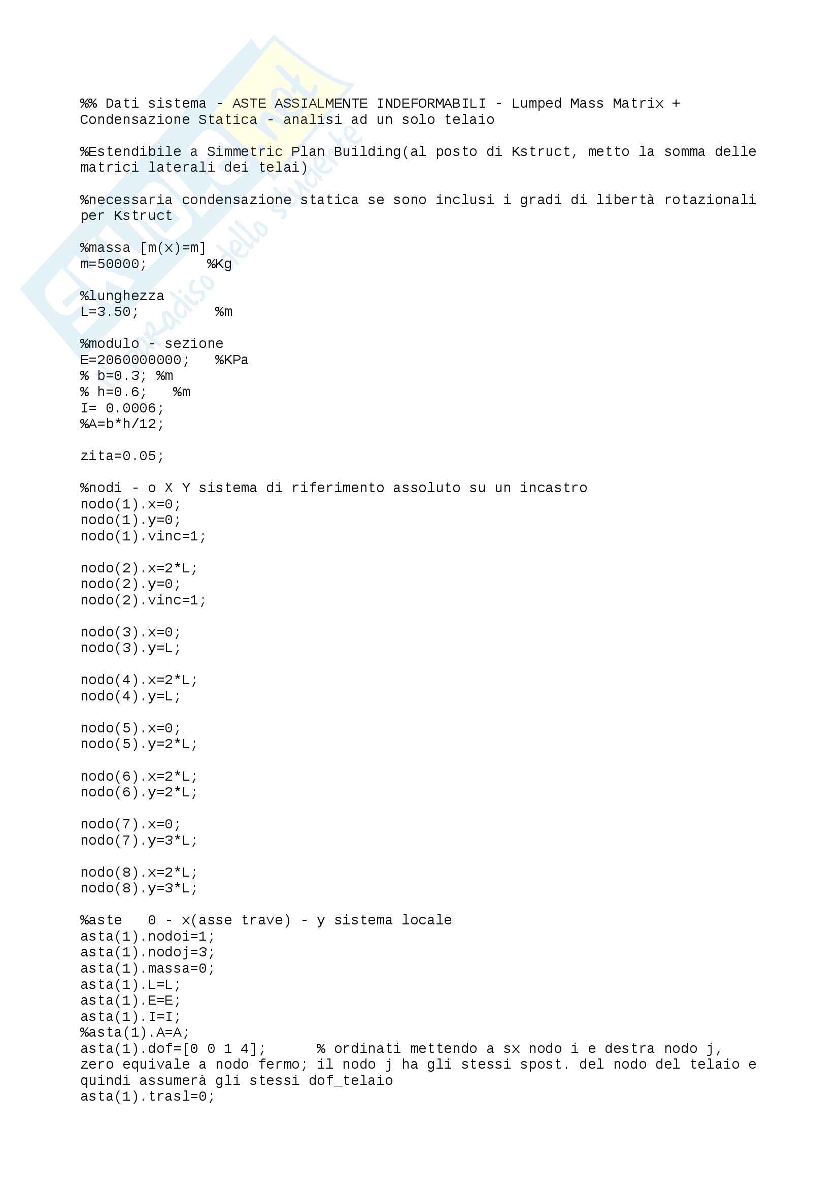 Algoritmo Matlab assemblaggio Matrici K M Pag. 1