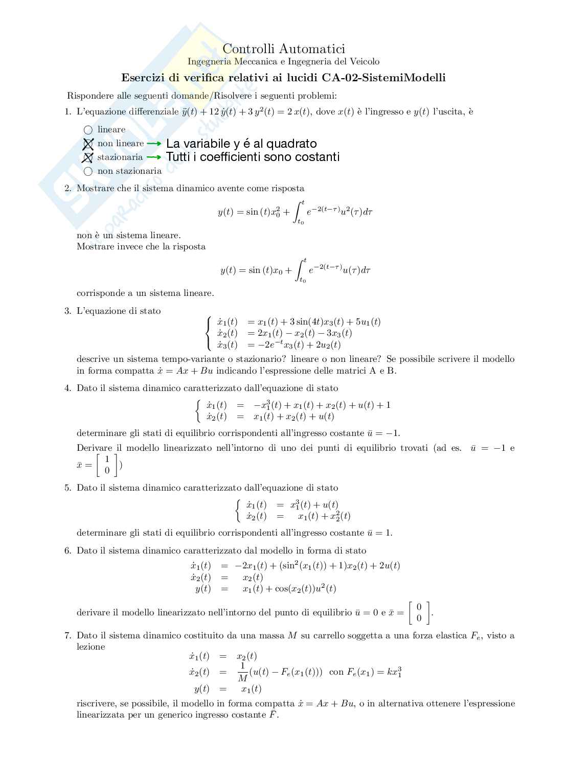 CA-02 - Esercizi di Linearizzazione Pag. 1