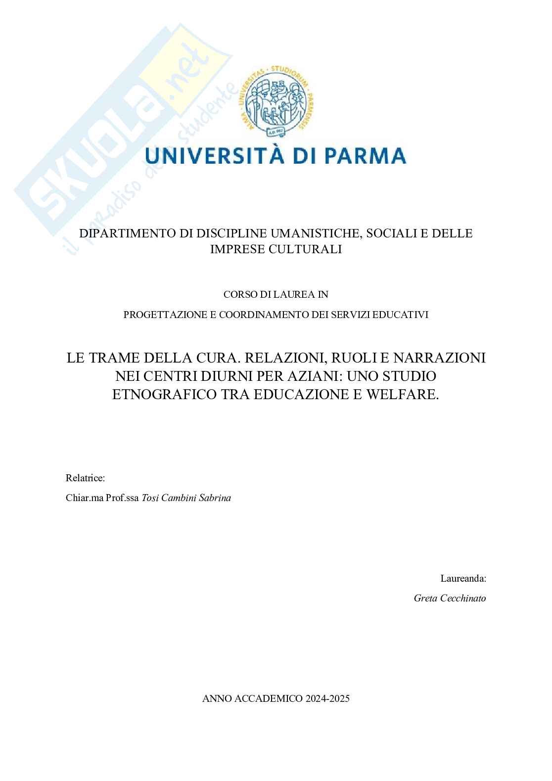Trame della cura. relazioni, ruoli e narrazioni  nei centri diurni per anziani: uno studio etnografico tra educazione e welfare Pag. 1