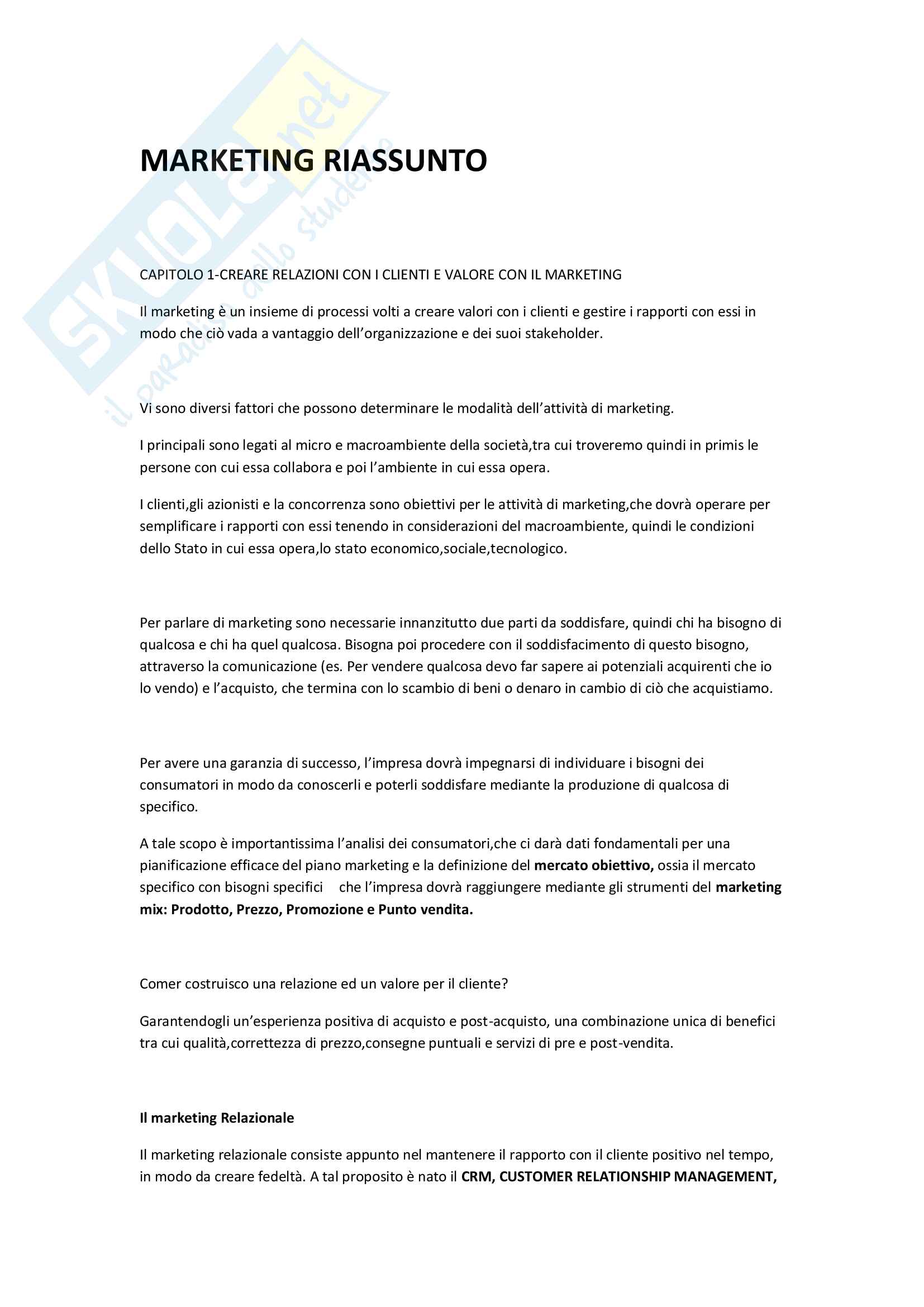 Marketing, Riassunto Pag. 1