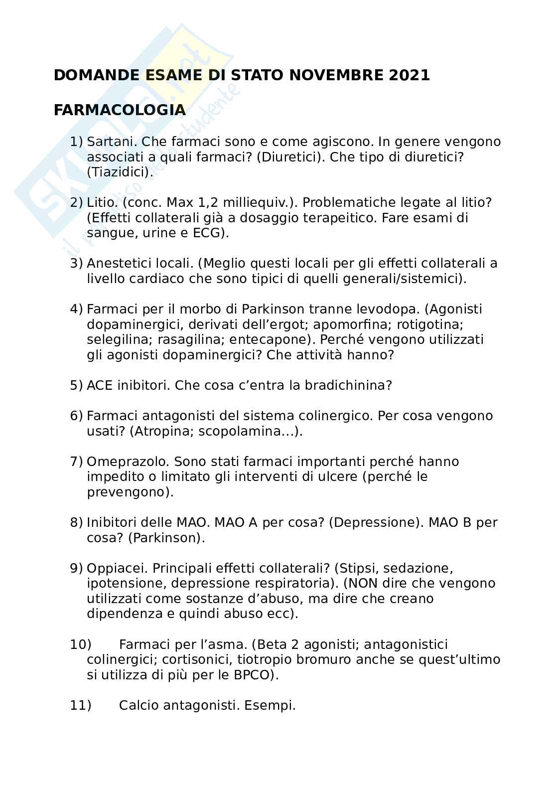Domande esame di stato Farmacia