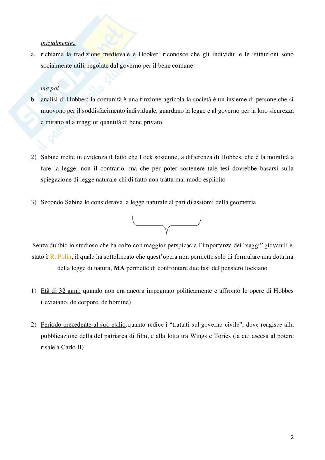 Riassunto esame Storia della filosofia, Prof. De Lucia Paolo, libro consigliato Saggi sulla legge naturale, Locke Pag. 2