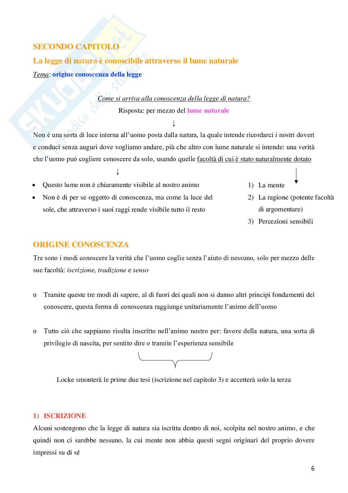 Riassunto esame Storia della filosofia, Prof. De Lucia Paolo, libro consigliato Saggi sulla legge naturale, Locke Pag. 6