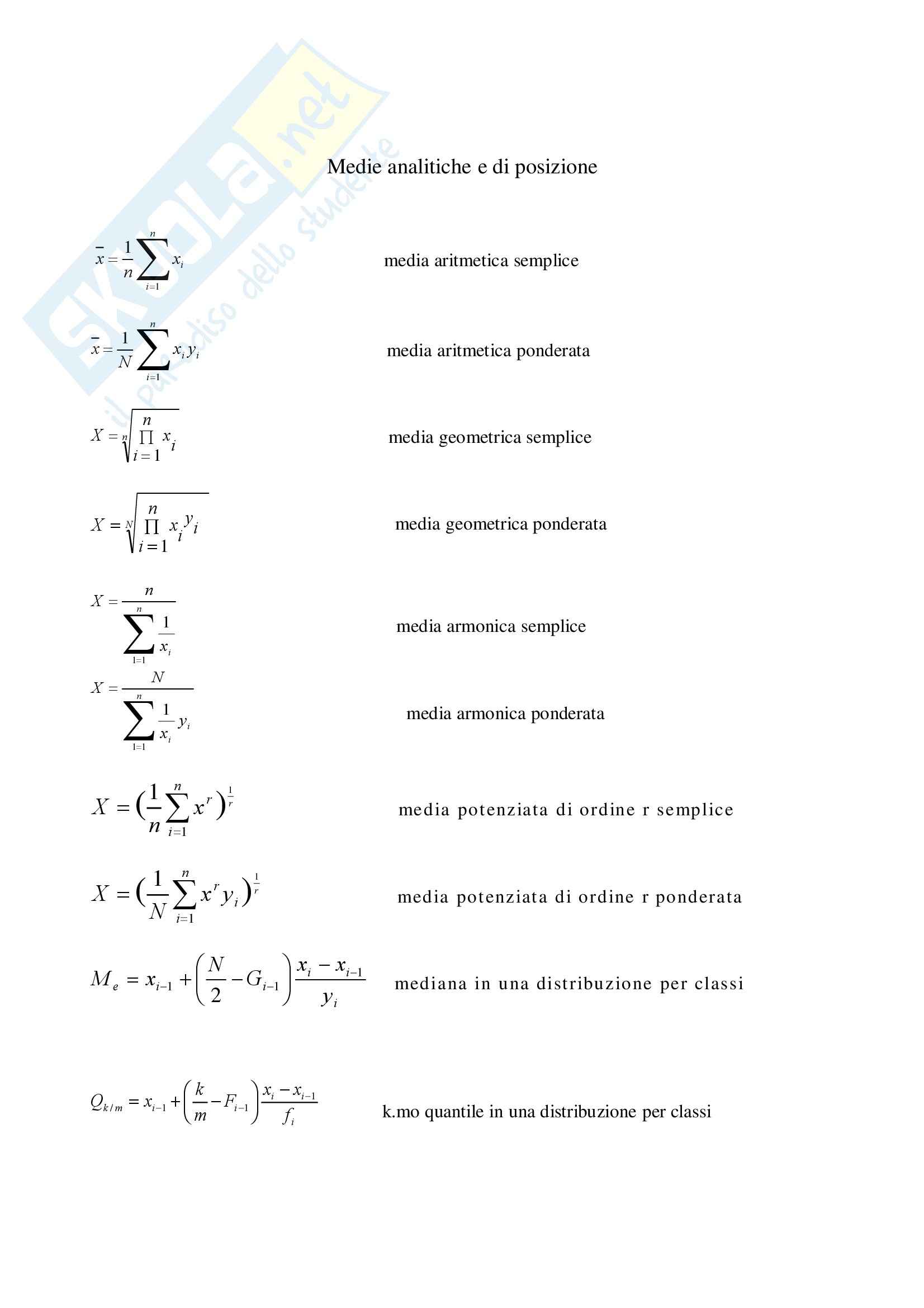 Statistica - formulario - Appunti