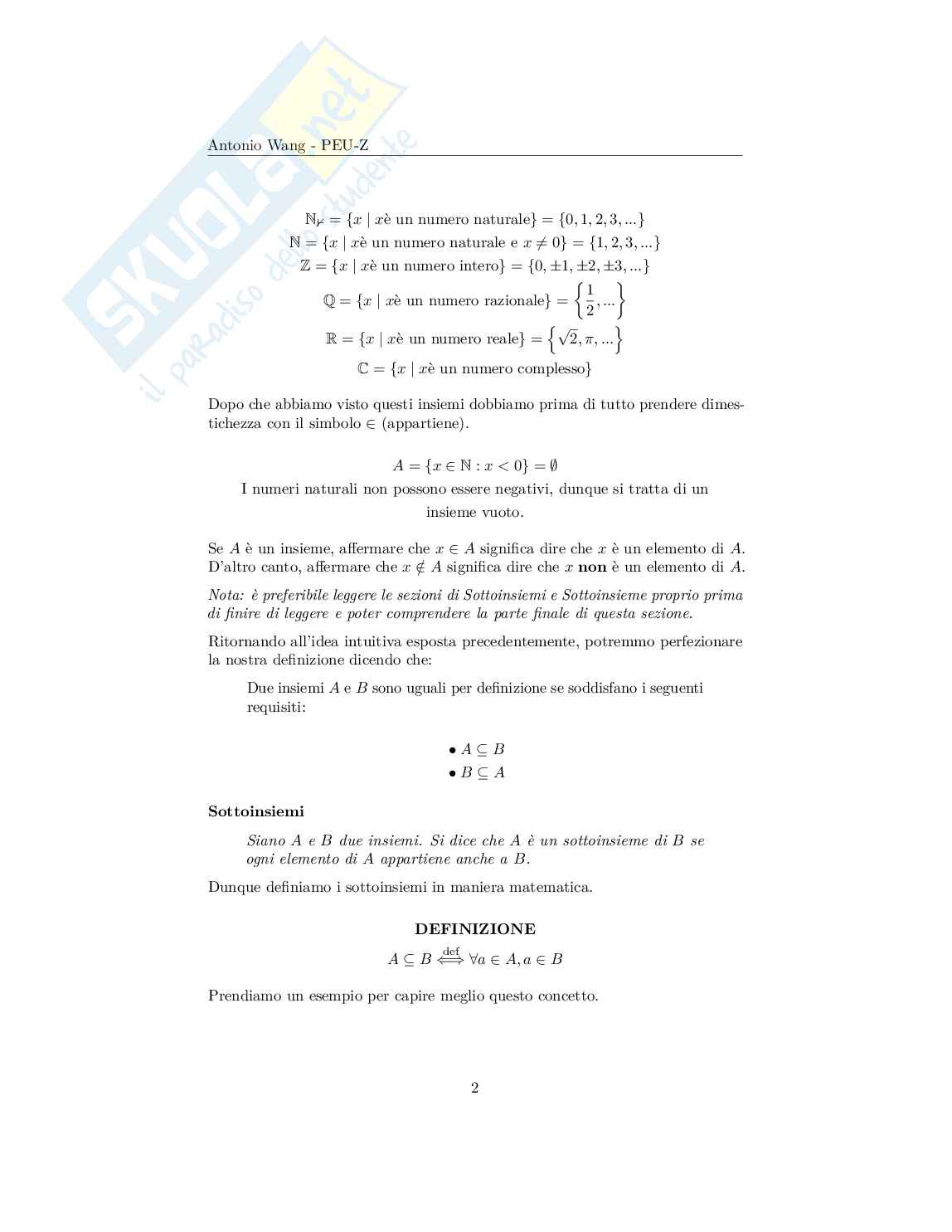 Appunti Matematica discreta – Informatica (Insiemi, funzioni, algebra) Pag. 2