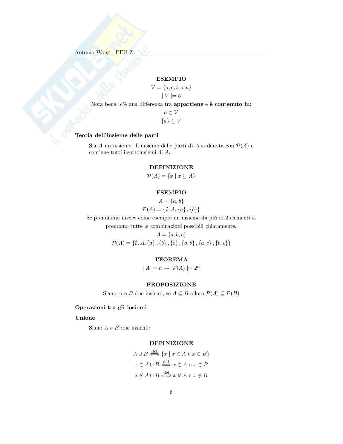 Appunti Matematica discreta – Informatica (Insiemi, funzioni, algebra) Pag. 6
