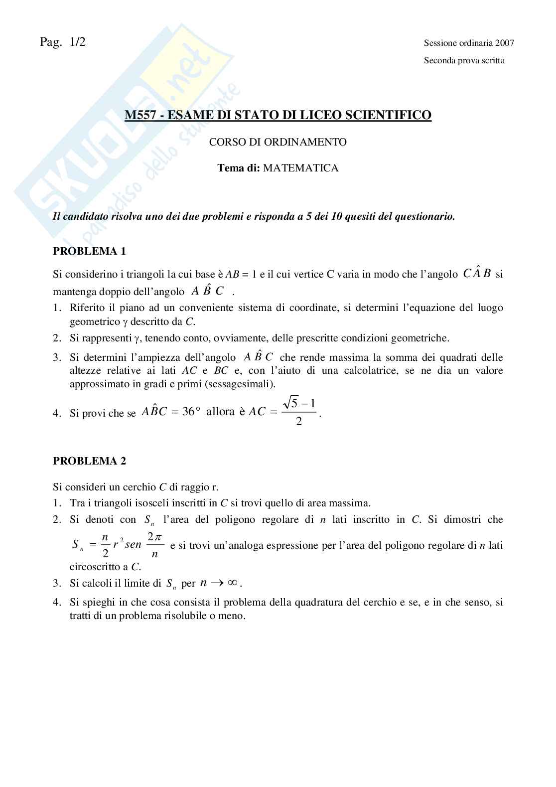 2007 - Liceo scientifico di ordinamento Pag. 1