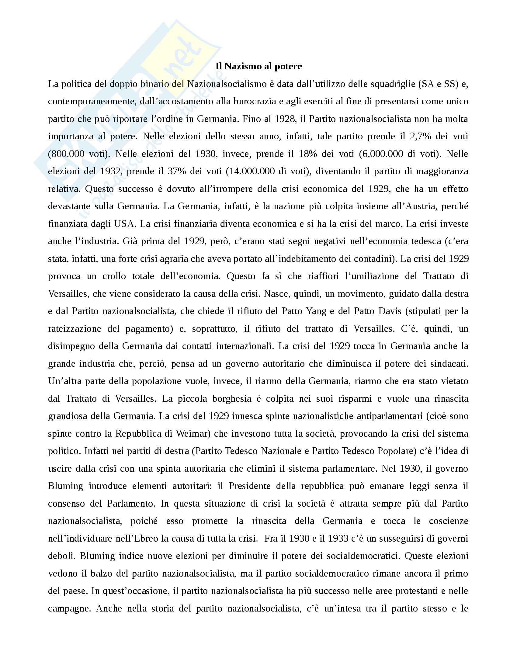 Storia contemporanea - Il Nazismo al potere Pag. 1