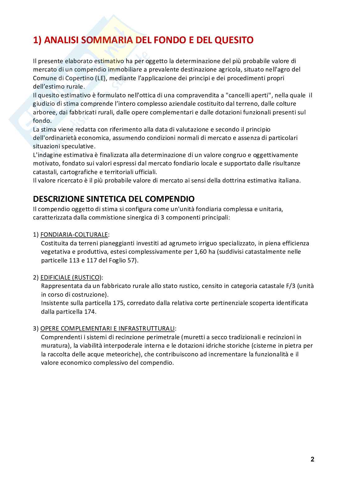 Relazione estimativa di un fondo rustico con agrumeto, fabbricato rurale e opere complementari Pag. 2