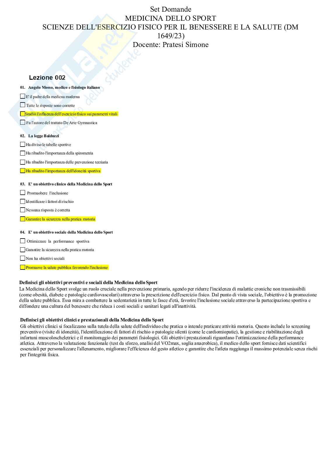 Paniere chiuse e aperte Medicina dello sport Pag. 1