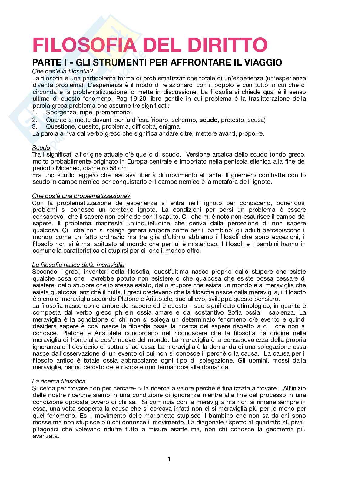 Appunti delle lezioni di Filosofia del diritto Pag. 1