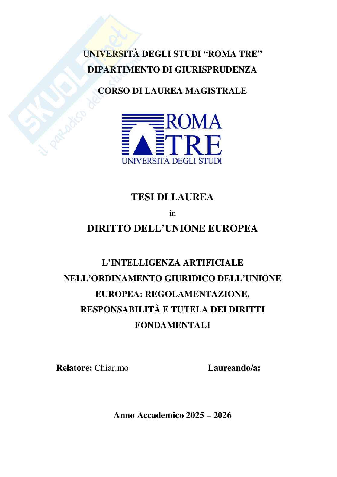 L’intelligenza artificiale nell’ordinamento giuridico dell’unione europea - tesi di laurea Pag. 1