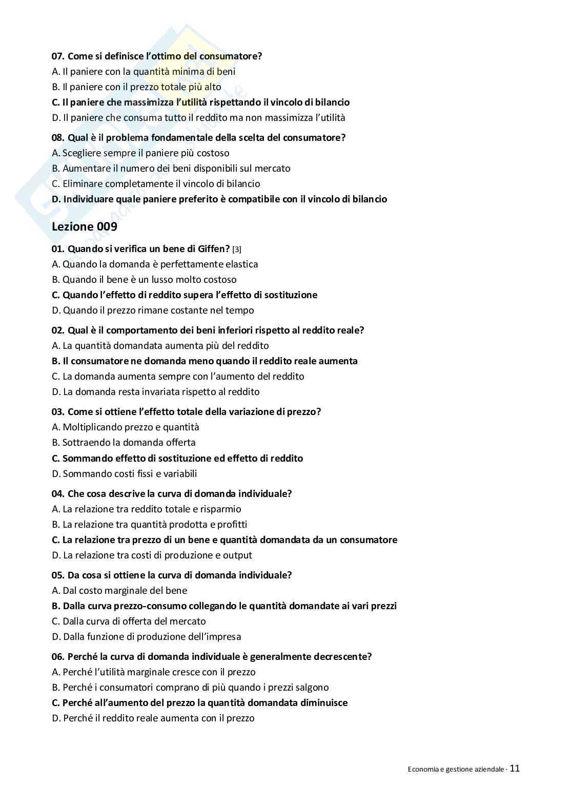 Quiz risolti Economia e gestione aziendale 2026 Pag. 11