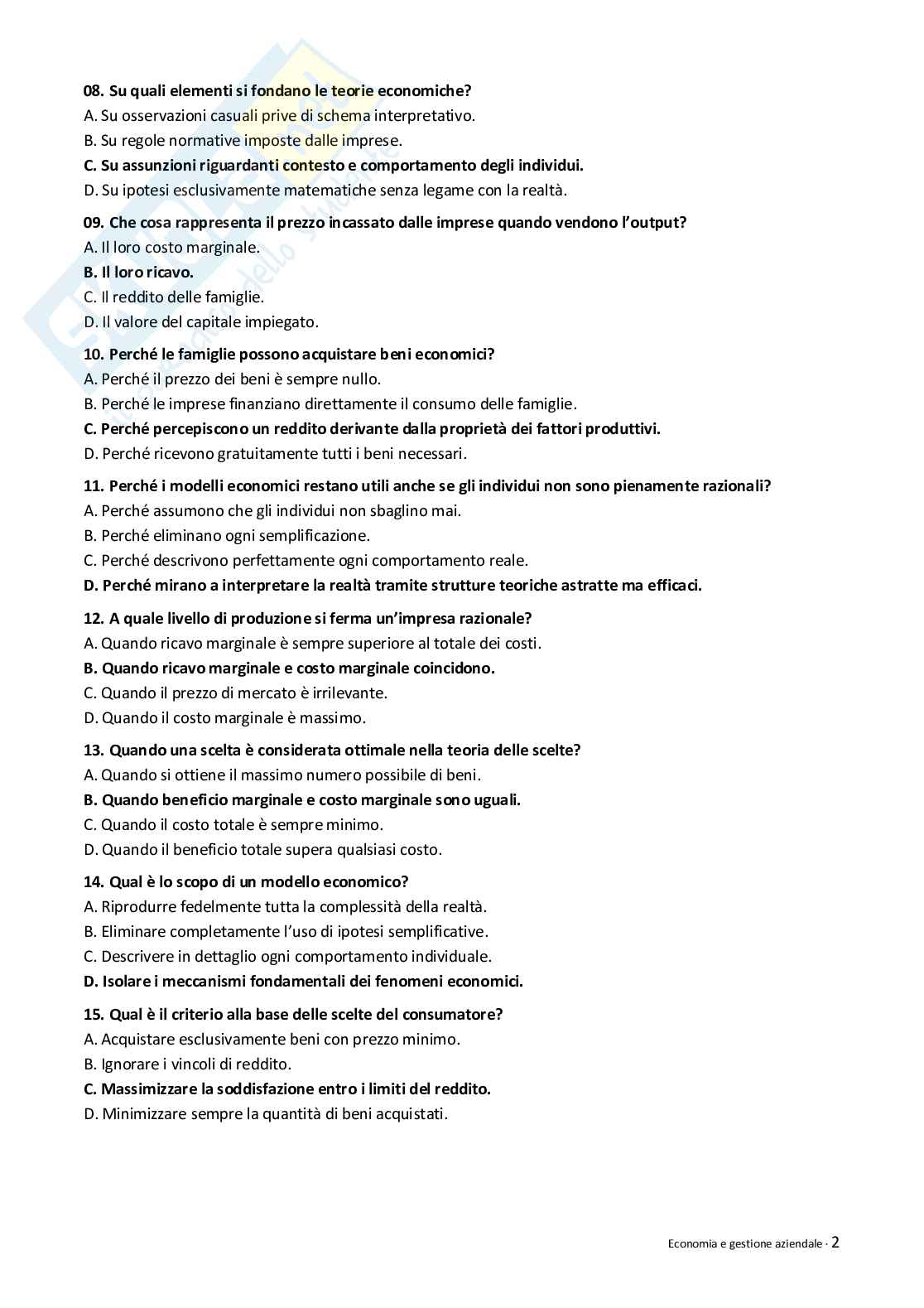 Quiz risolti Economia e gestione aziendale 2026 Pag. 2