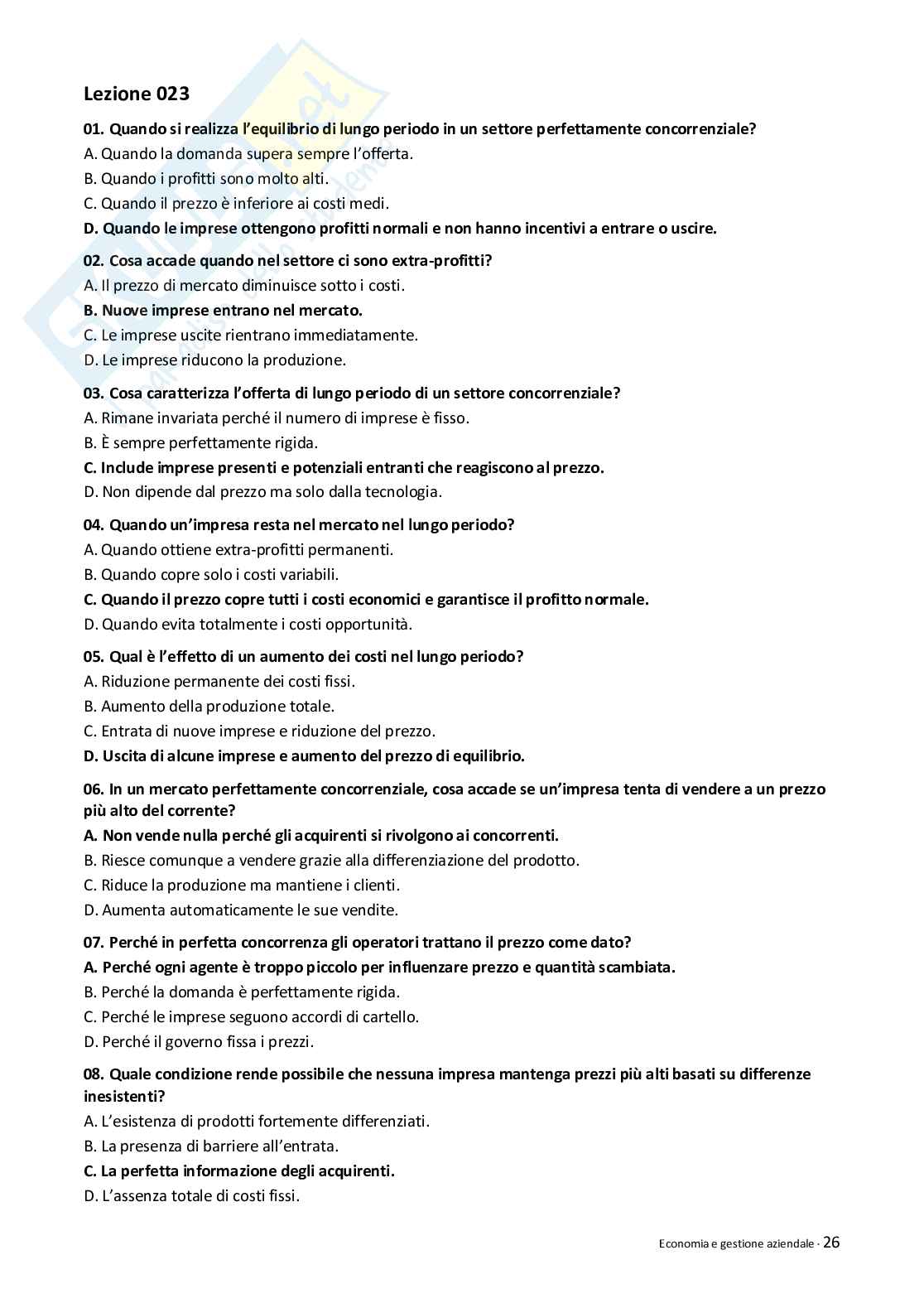 Quiz risolti Economia e gestione aziendale 2026 Pag. 26