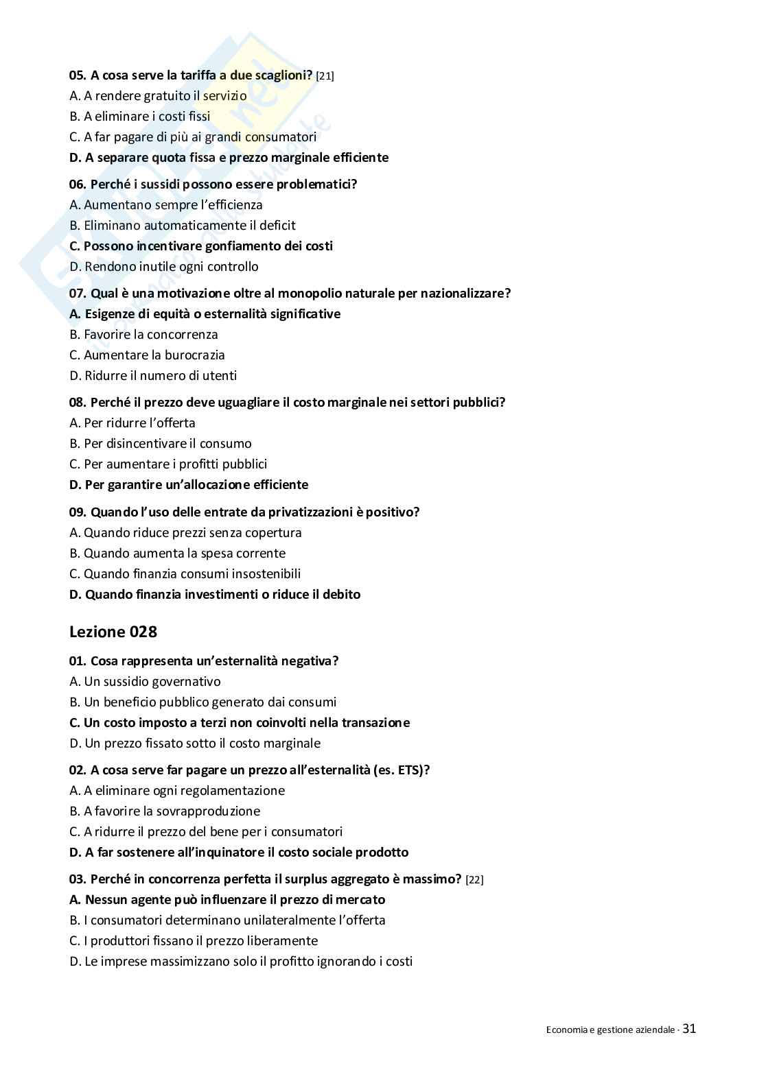 Quiz risolti Economia e gestione aziendale 2026 Pag. 31