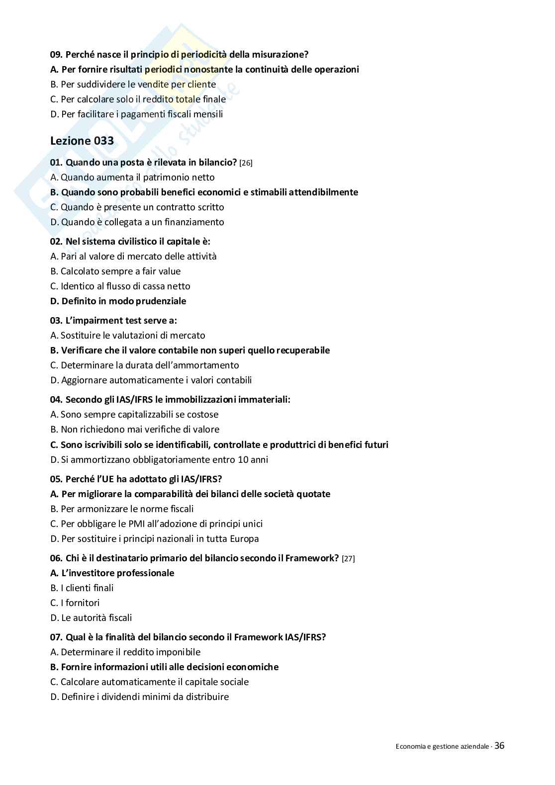 Quiz risolti Economia e gestione aziendale 2026 Pag. 36